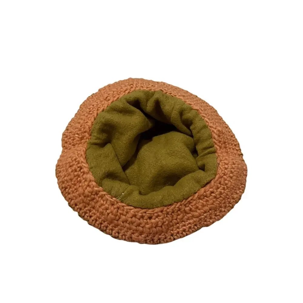 Women's Red Brown Floral Circle Faux Fur Crochet Hat